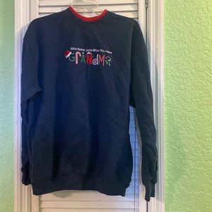 M & C Sportswear Woman’s Navy Grandma Christmas Sweater Crew Neck Large